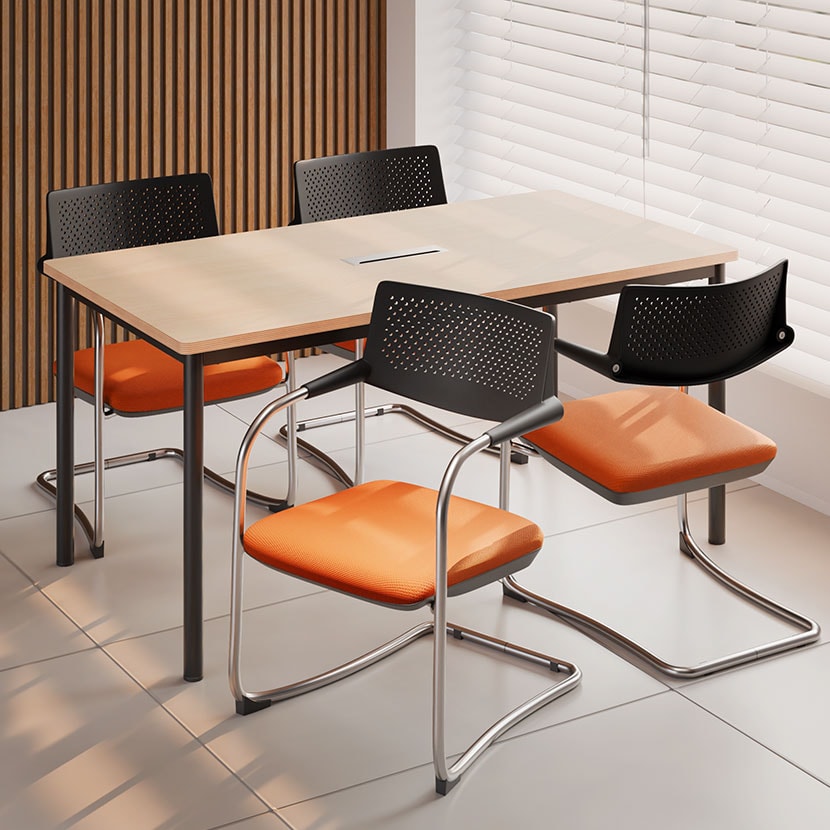 【4人用 会議セット】配線ボックス付き 会議テーブル 1500×800 ビネイル + カンチレバーチェア ZARMAS2 【4脚セット】【テーブル)ホワイト・チャコールグレー:販売終了】 [5]