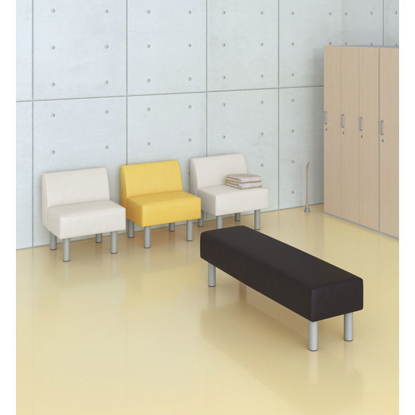 コンフォートワーク ロビーベンチ PVC張地 1人掛け 幅600mm 背付 ブラウン 1脚 ロビーチェア 待合室ソファ [3]