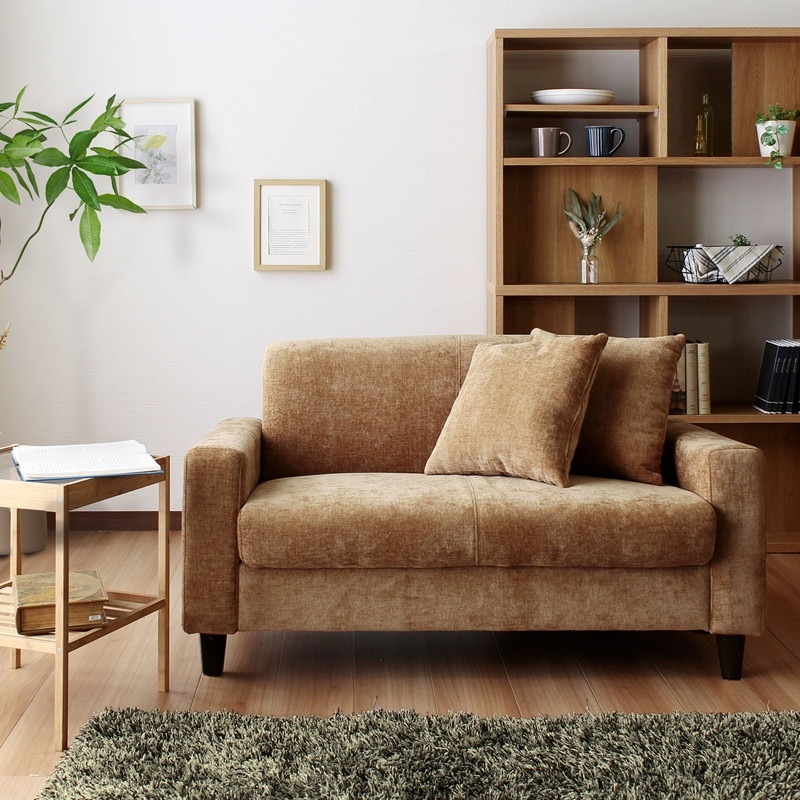 ソファ テーブル セット/デイジーファブリック 2人掛け + 天然木とラタンのサイドテーブル [4]