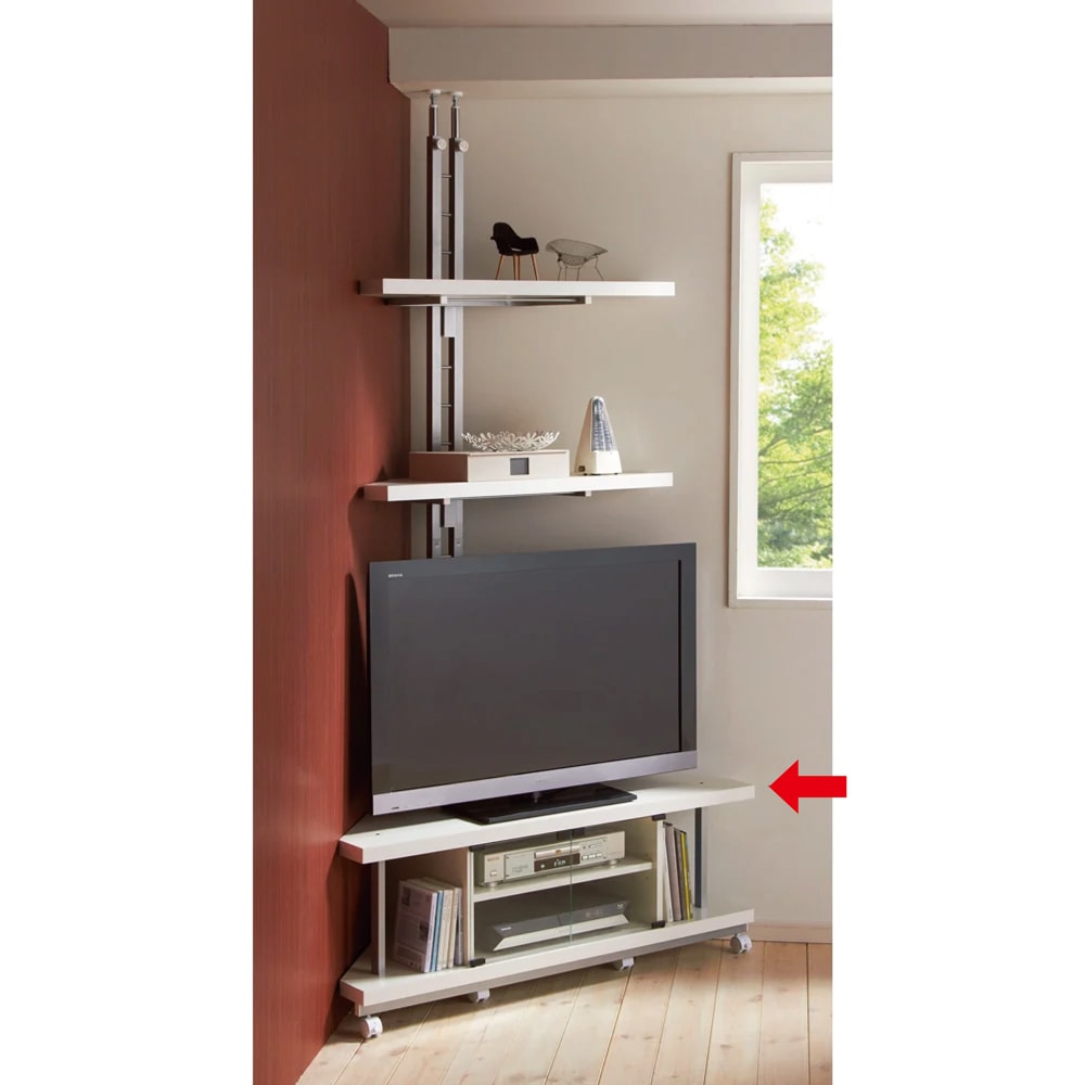 コーナーテレビ台（上棚なし） 幅120cm ガラス扉タイプ キャスター付き