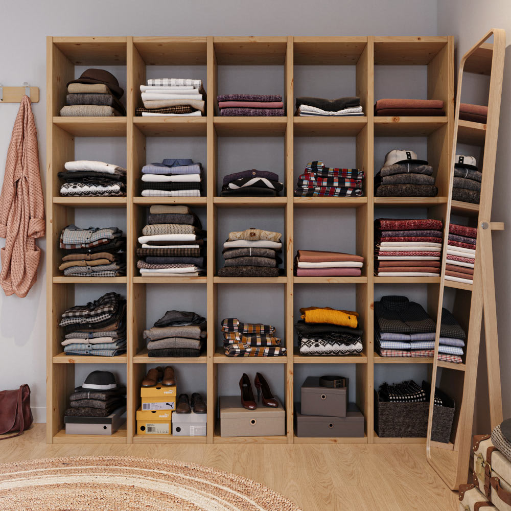 国産杉シェルフ 横5列×縦5段（幅184cm高さ184cm）