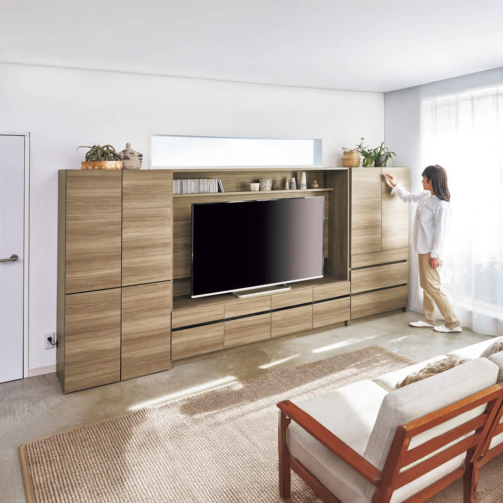 高さ低めの壁面テレビ台シリーズ 幅1cm単位サイズオーダーキャビネット 引き出し付きタイプ 幅30cm〜40cm奥行42cm高さ155cm [2]