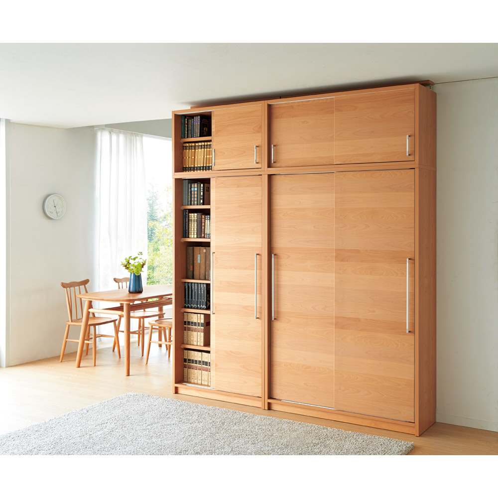 組立不要 アルダー引き戸頑丈本棚 幅75.5cm ハイタイプ