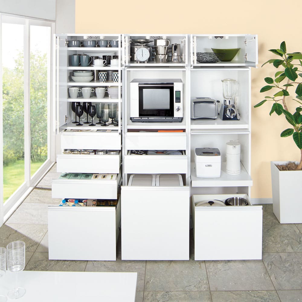 大型レンジがスッキリ隠せるダイニングボードシリーズ ダスト食器棚・幅77.5cm [5]