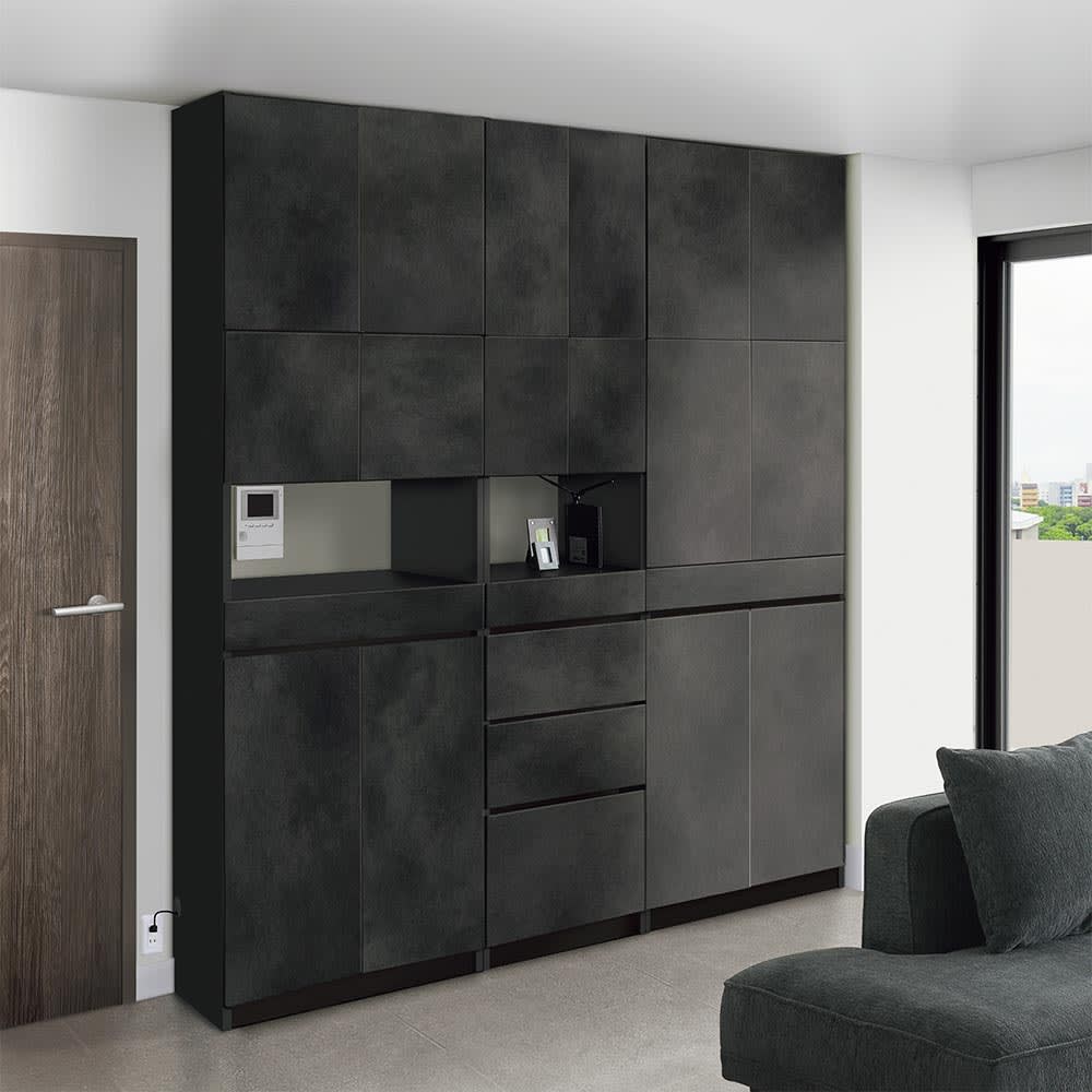 スイッチ避け壁面収納シリーズ 収納庫タイプ（上台扉付き・下台扉・背板あり）幅75cm奥行40cm [2]