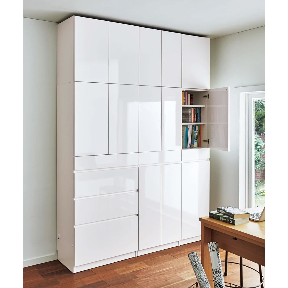 スイッチ避け壁面収納シリーズ 収納庫タイプ（上台扉付き・下台扉・背板あり）幅75cm奥行40cm [4]