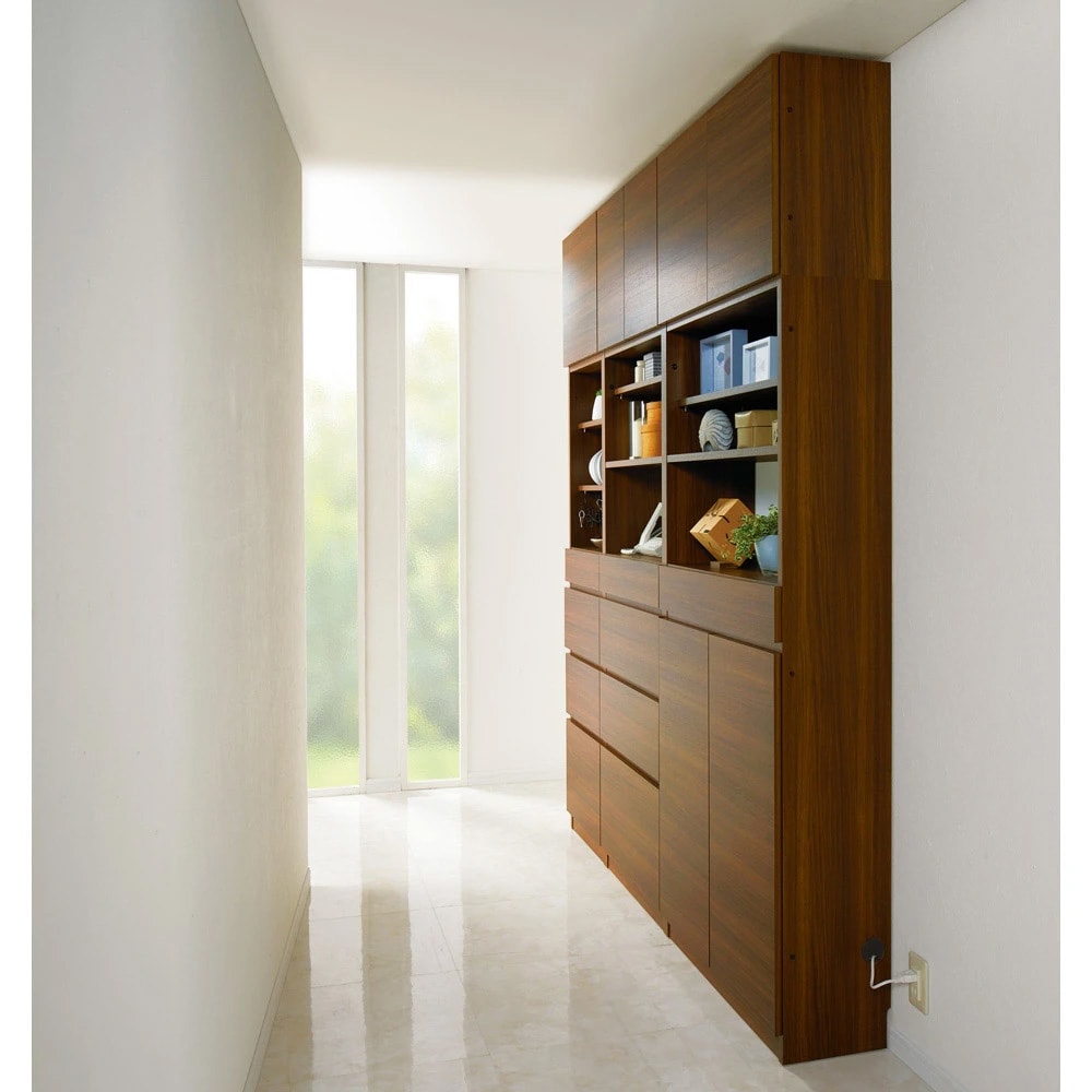 スイッチ避け壁面収納シリーズ 収納庫タイプ（上台オープン・下台引き出し・背板あり）幅75cm奥行30cm [3]