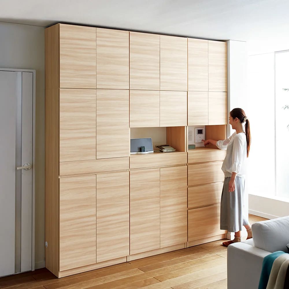 スイッチ避け壁面収納シリーズ 収納庫タイプ（上台オープン・下台引き出し・背板あり）幅75cm奥行30cm [4]