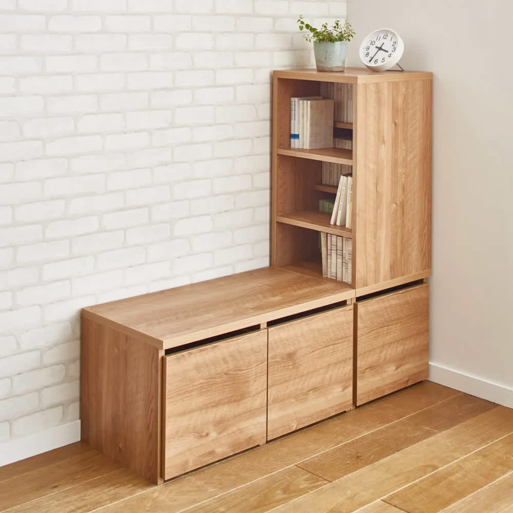 天然木調 段違い棚のブックシェルフ 高さ180cm [2]