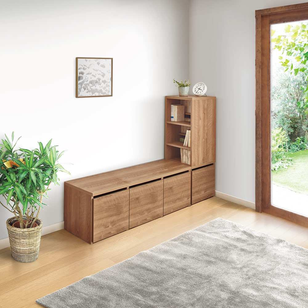 天然木調 段違い棚のブックシェルフ 高さ180cm [3]