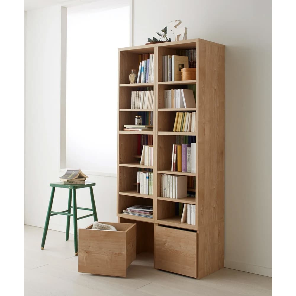 天然木調 段違い棚のブックシェルフ 高さ180cm [4]