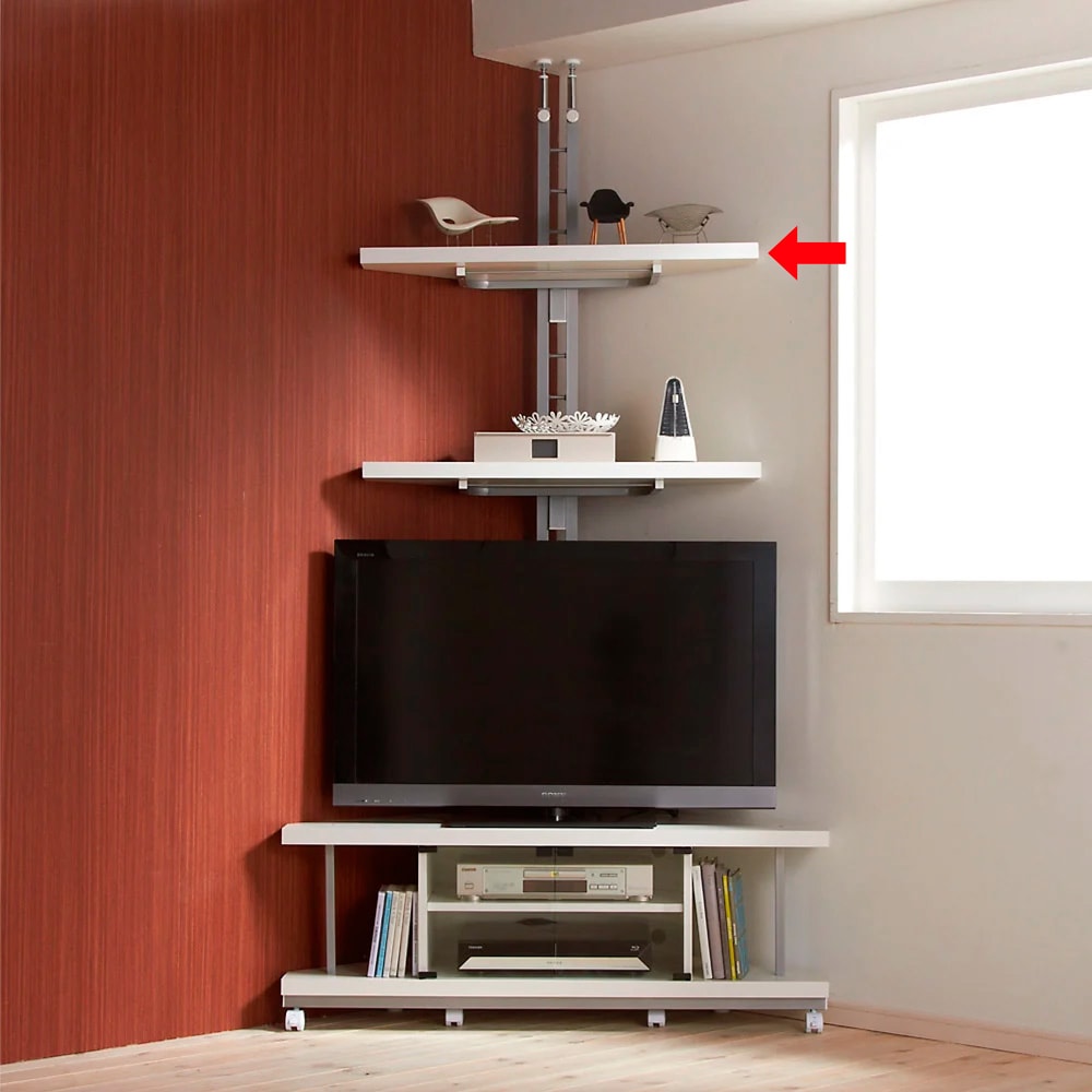 突っ張り式コーナー用ラック 幅90cm・2段 【テレビ上の空間を有効活用】 [1]