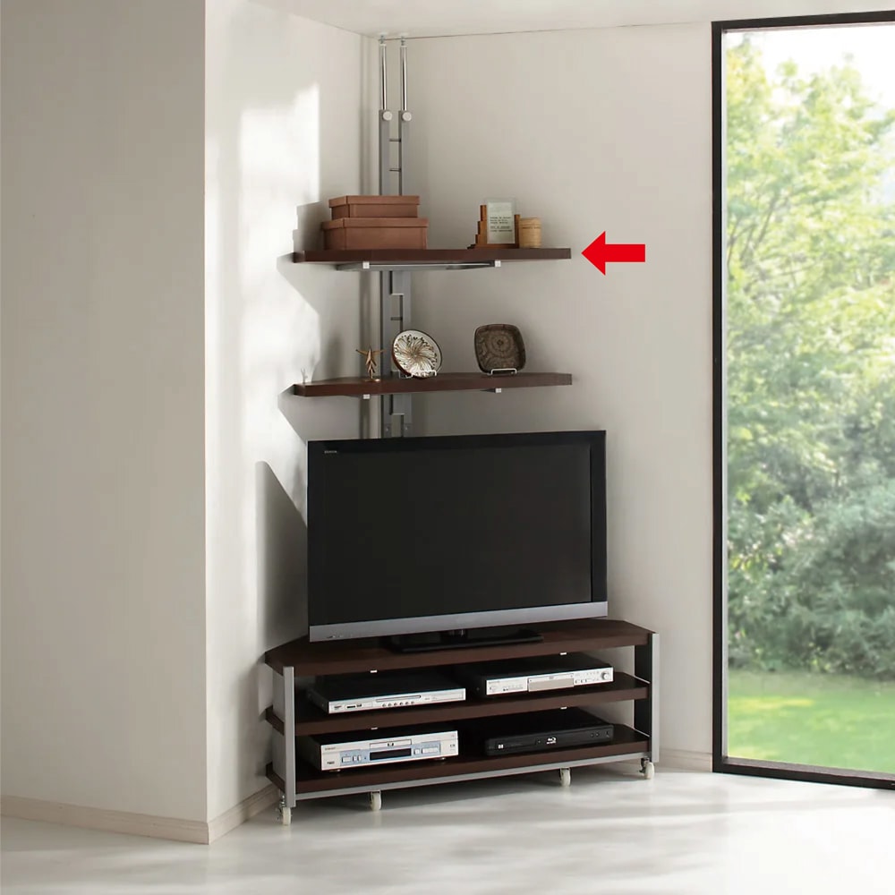 突っ張り式コーナー用ラック 幅90cm・2段 【テレビ上の空間を有効活用】 [4]