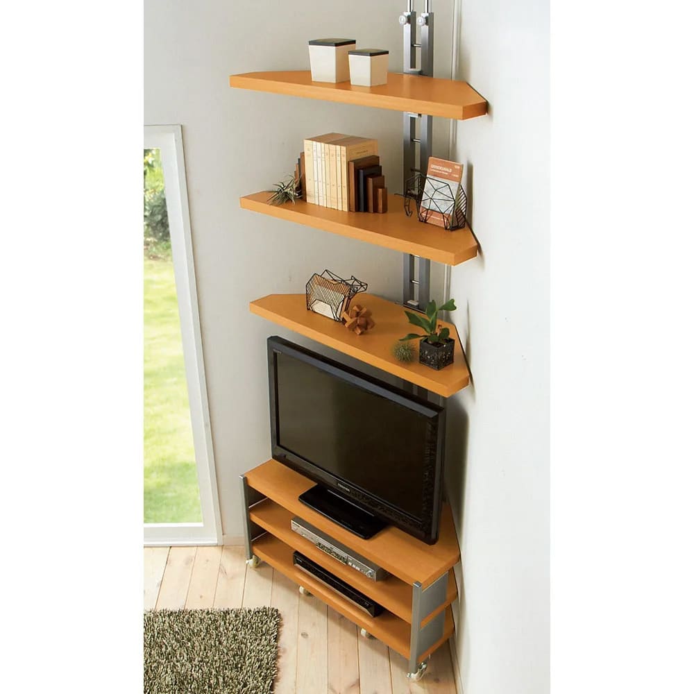 突っ張り式コーナー用ラック 幅90cm・2段 【テレビ上の空間を有効活用】 [5]