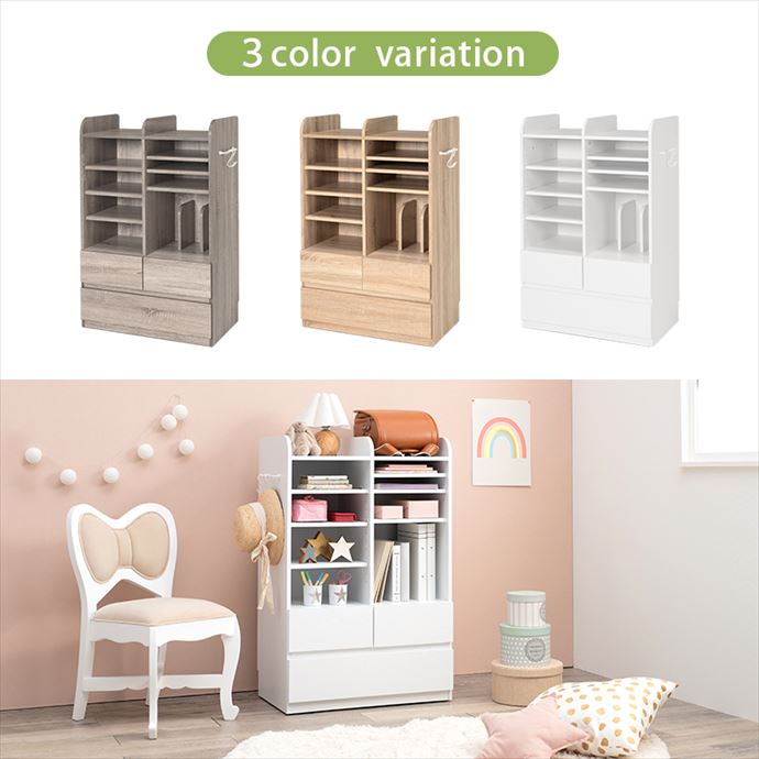 【送料無料】幅68.5 子供家具 キッズ収納 ランドセルラック 収納棚 絵本棚 棚 ランドセル収納 収納ラック おしゃれ おすすめ 高さ107 スリム 2人 1人 大容量 可動棚 キャスター付き サイドフック 引き出し かわいい 入学準備 木目 子供部屋 ナチュラル [4]