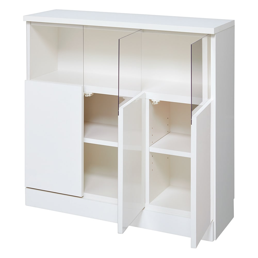 【完成品】LED付きギャラリー収納本棚 幅90奥行20cm 3枚扉タイプ [2]