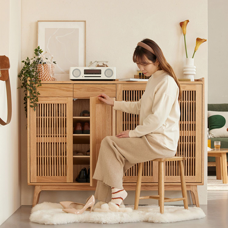 下駄箱 シューズボックス 大容量 玄関収納 北欧 天然木 可動棚  おしゃれ h9091 [2]