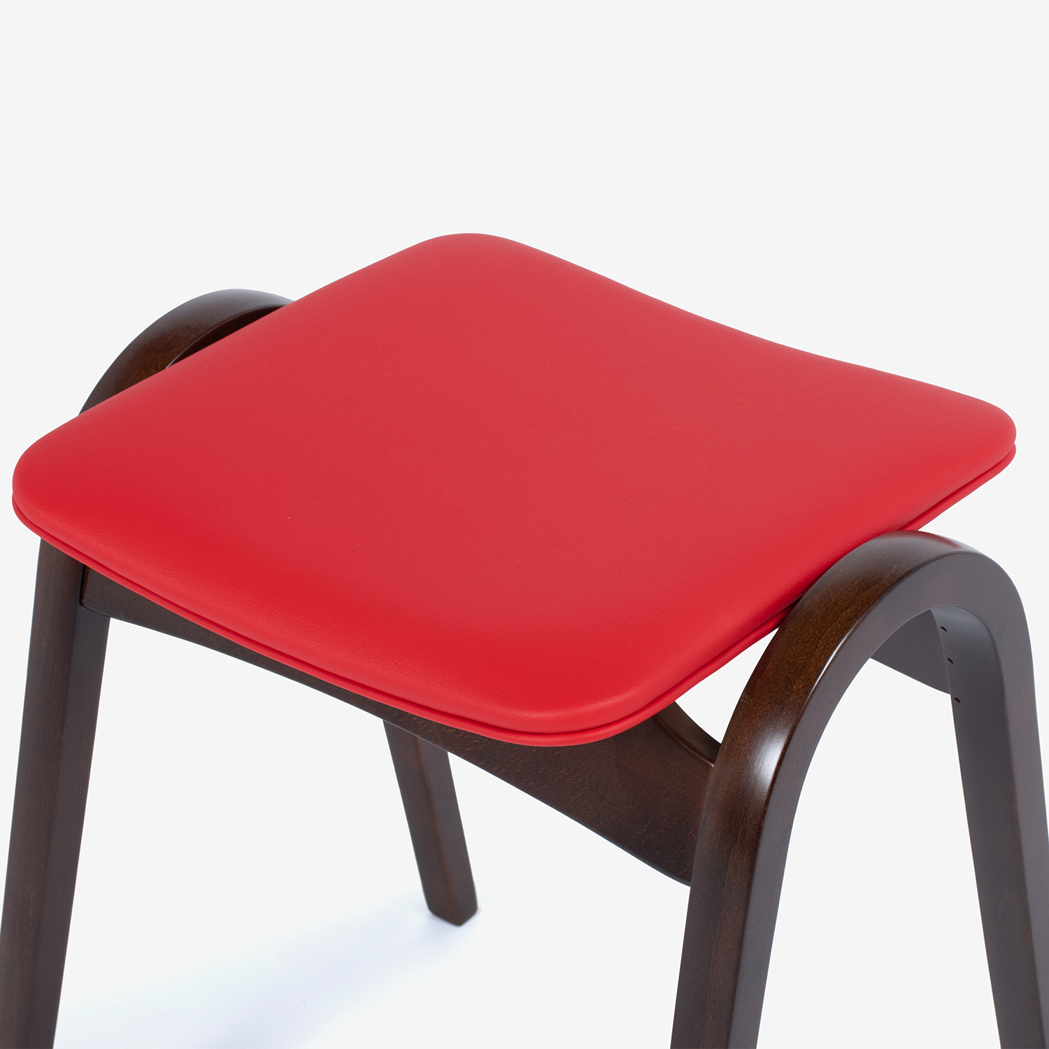 秋田木工 スツール「No.202」ブナ材WNウォールナット色 張地#PVCRED レッド色 [4]
