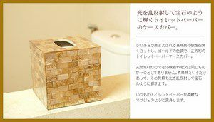 トイレットペーパーをかわいく収納できる貝殻でデコレーションされたアジアンティッシュケース。フタに穴が開いているので小さなごみ箱としても使えるバリ島の人気アジアン雑貨 [2]