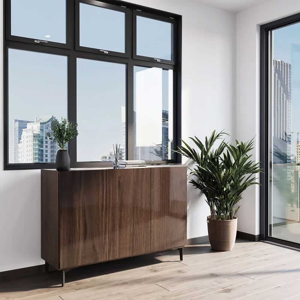 高さぴったりオーダー スチール脚付きモダンキャビネット 幅120cm奥行40cm高さ85cm〜90cm