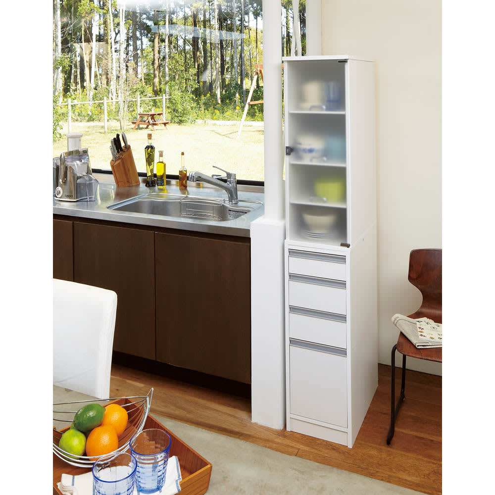 ［幅15奥行44.5cm］ アクリル扉付きキッチンすき間収納庫 日本製