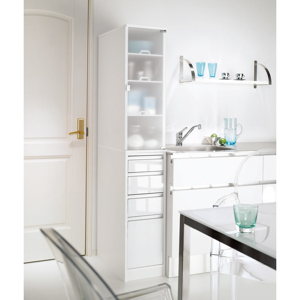 ［幅25奥行44.5cm］ アクリル扉付きキッチンすき間収納庫 日本製