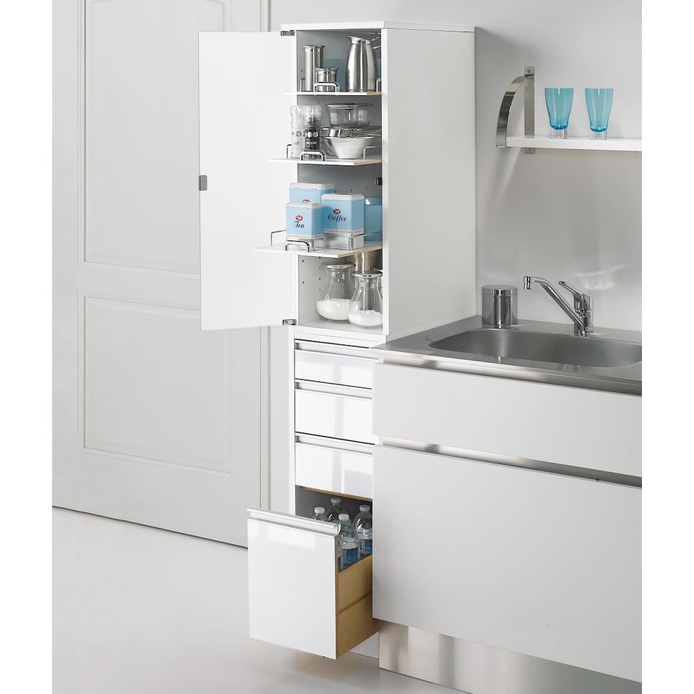 ［幅15奥行55cm］ アクリル扉付きキッチンすき間収納庫 日本製