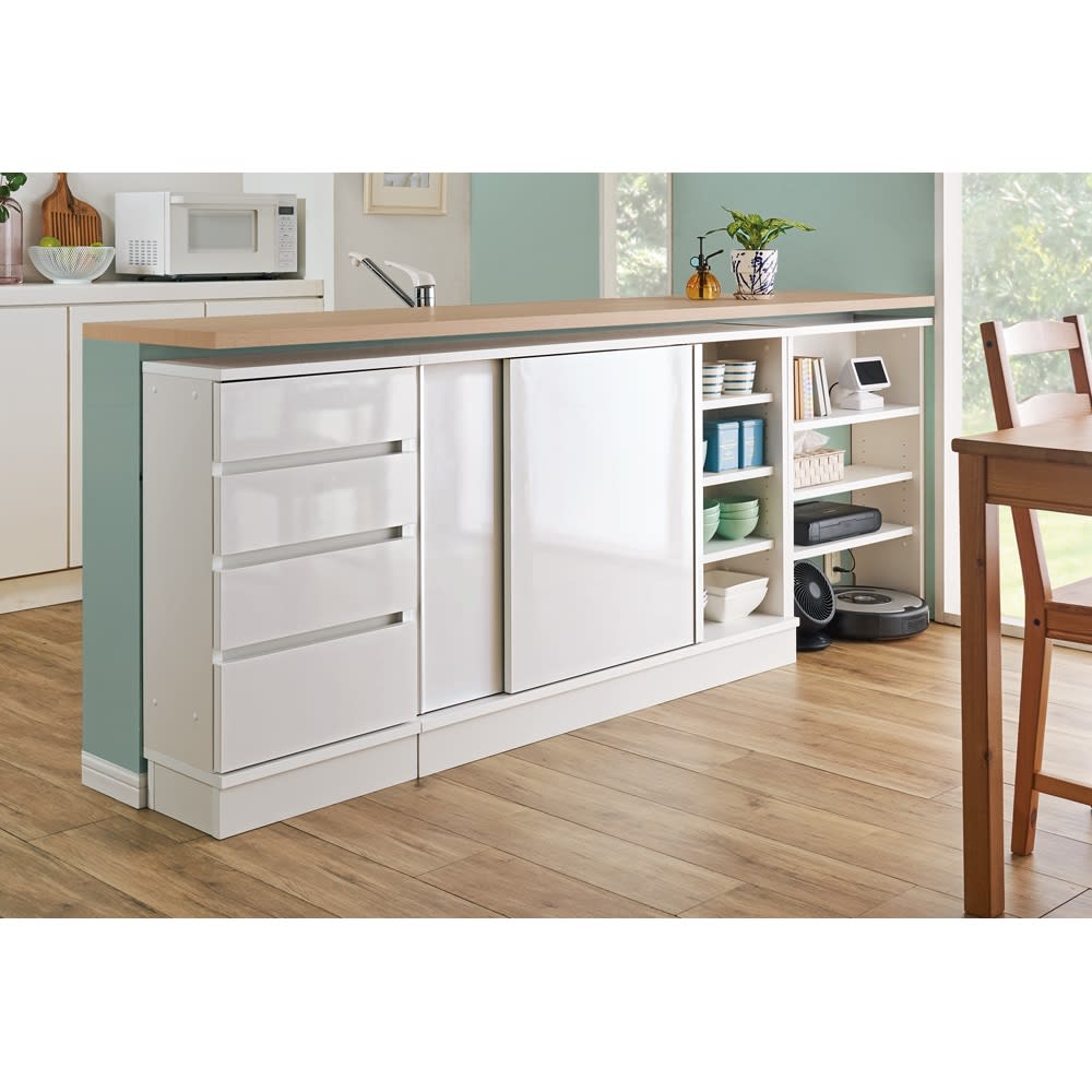 家電基地ができてお部屋すっきり サイズオーダーカウンター下収納庫 扉なし 幅30〜80cm・奥行25cm・高さ60〜100cm