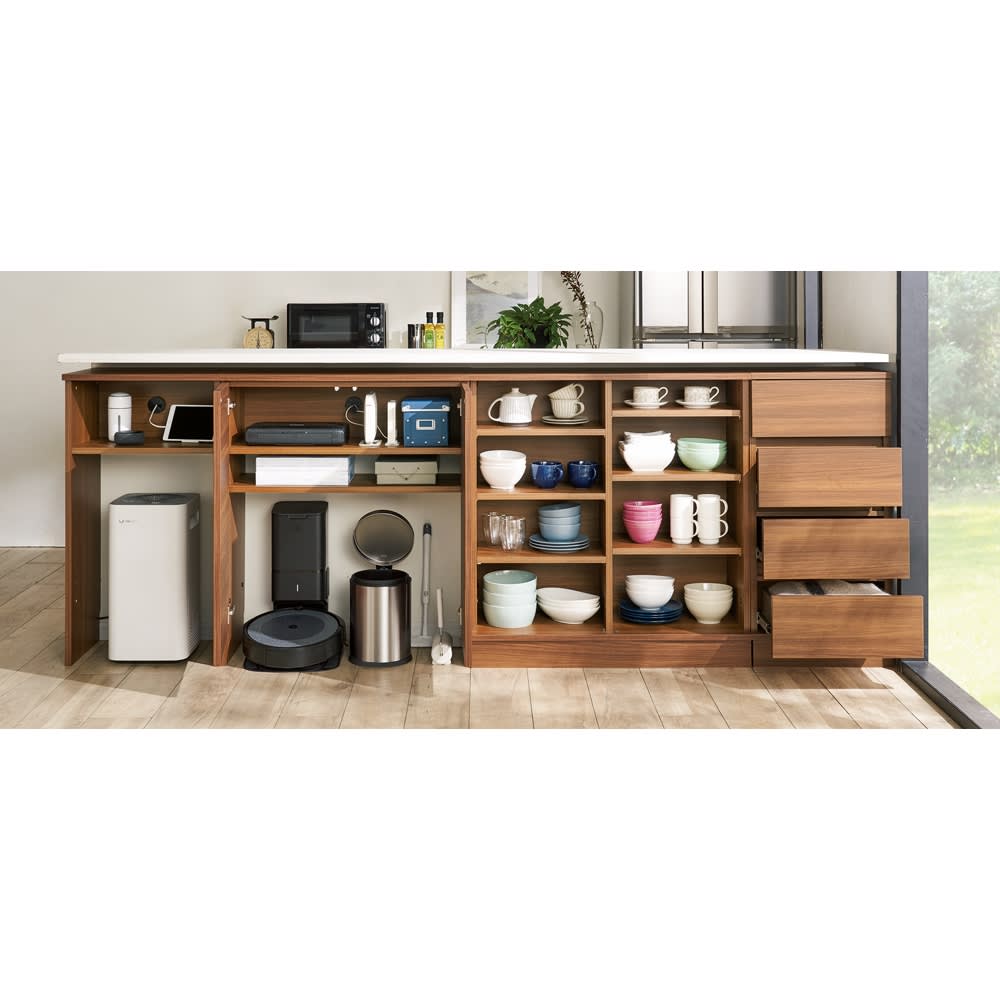 家電基地ができてお部屋すっきり サイズオーダーカウンター下収納庫 引き戸 幅120cm・奥行25cm・高さ60〜100cm [3]