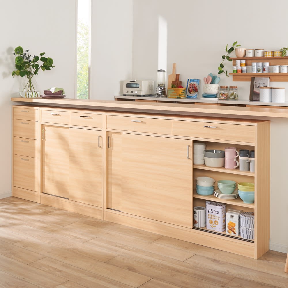 高さサイズオーダー引き出し付き収納庫 引き戸収納 幅90奥行35cm高さ70〜100cm