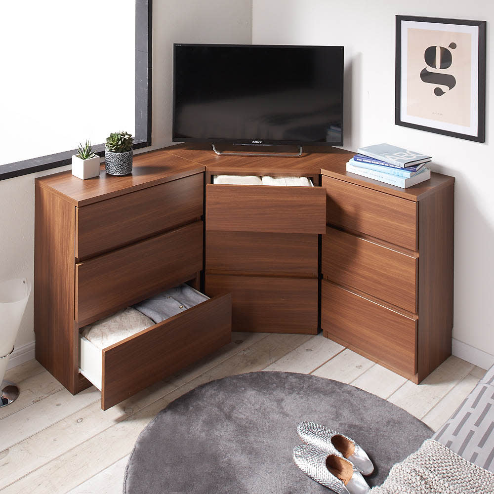 スペースを有効利用 コーナー用チェスト 幅109cm奥行81.5cm・4段（高さ87.5cm） [4]