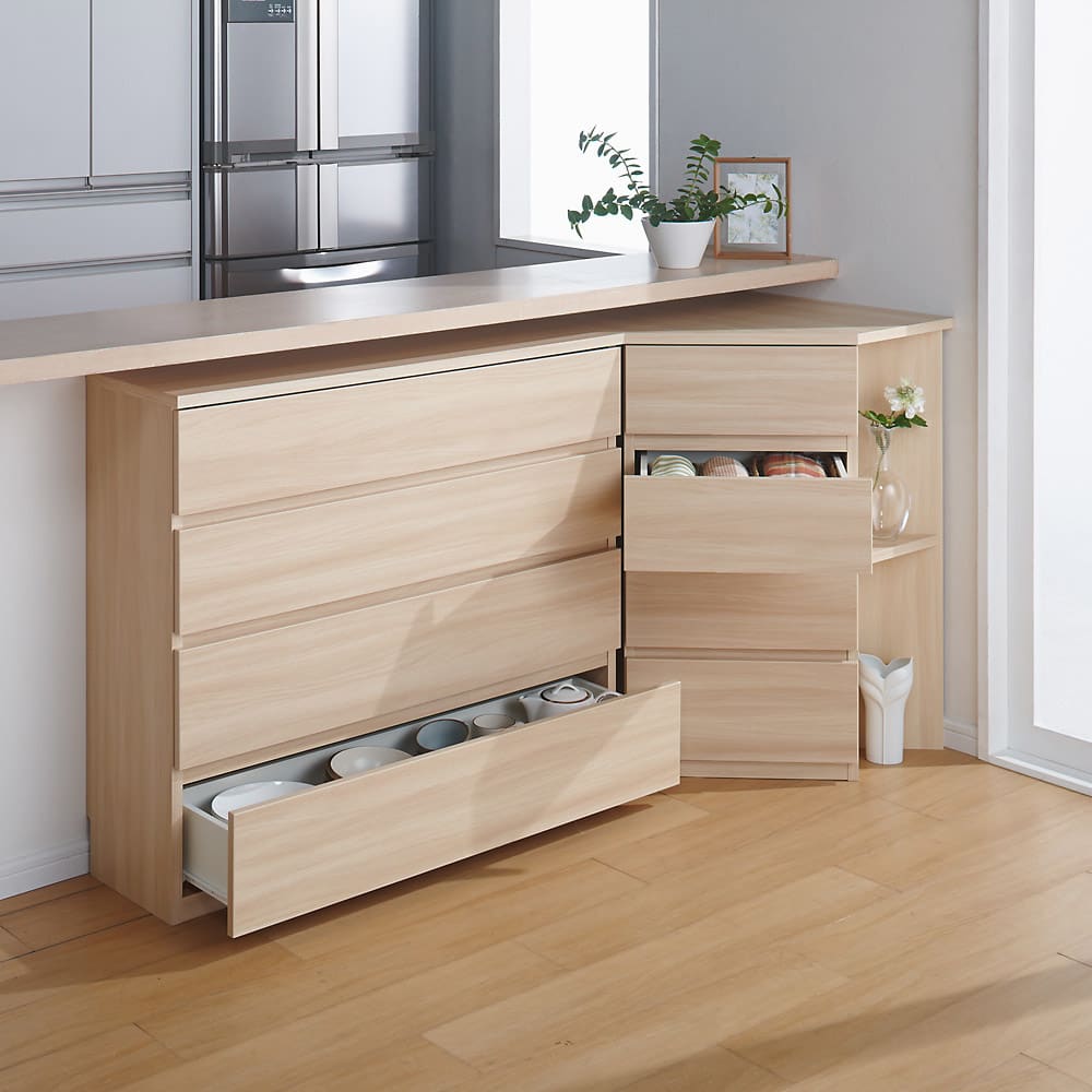 スペースを有効利用 コーナー用チェスト 幅109cm奥行81.5cm・4段（高さ87.5cm） [5]