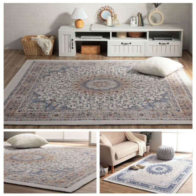 ラグ 手洗い ジャガード織 メダリオン柄 コンパクト 滑りにくい加工 オールシーズン 床暖房 ホットカーペット対応 [3]