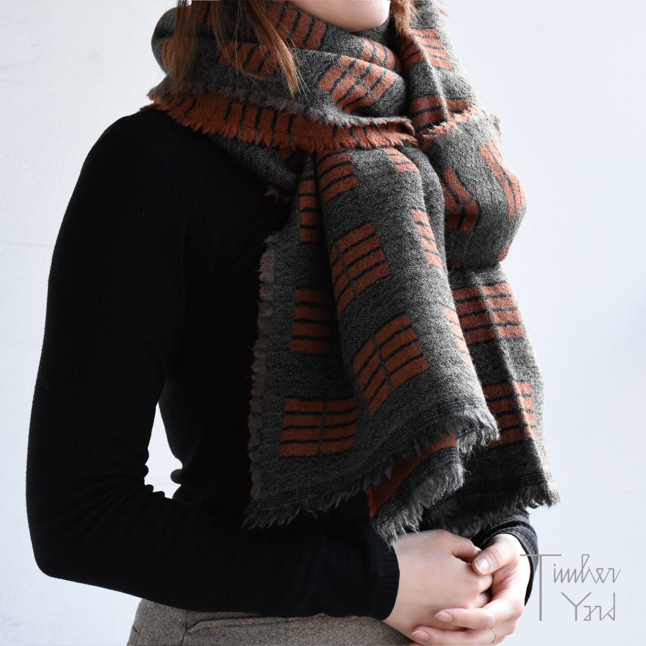 TÖÖLÖ stole / 70x220cm / terracotta-brown-black / トーロ ストール / ウールストール / LAPUAN KANKURIT（ラプアン カンクリ）