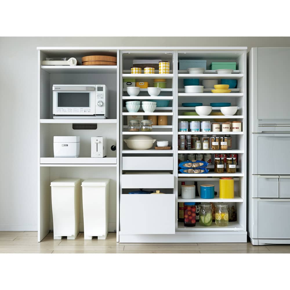 狭いキッチンでも広々使える引き戸式大型パントリーシリーズ スライド収納庫 板扉 幅148cm [3]