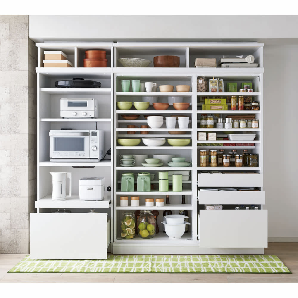 狭いキッチンでも広々使える引き戸式大型パントリーシリーズ スライド収納庫 ガラス扉 幅148cm