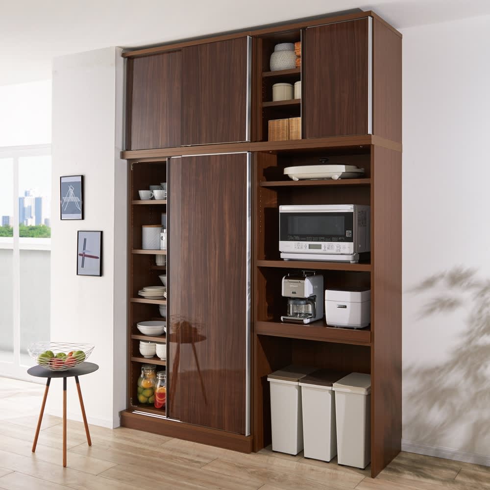 狭いキッチンでも広々使える引き戸式大型パントリーシリーズ 上置き（高さオーダー） 幅148cm・高さ26〜90cm [3]