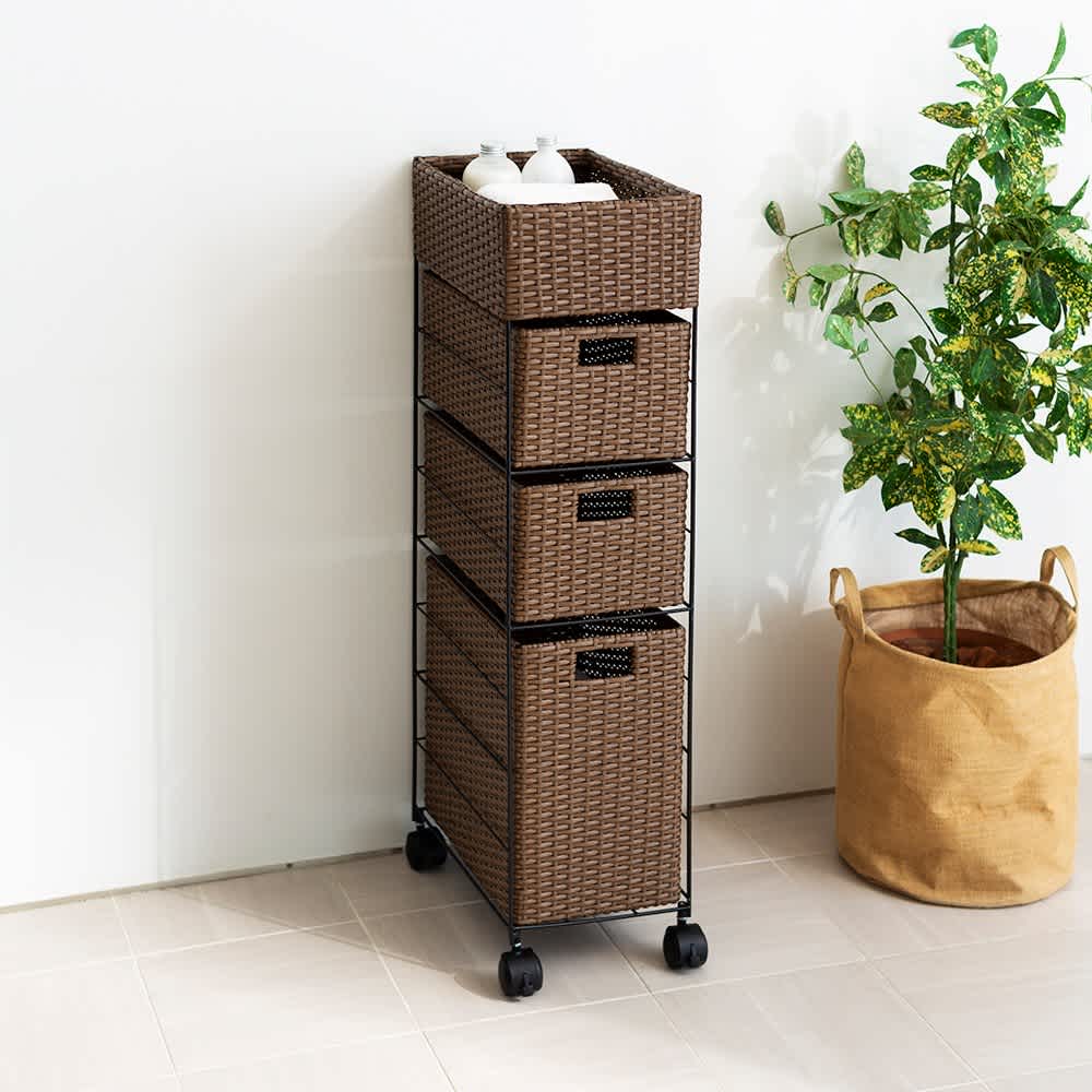 ラタン風ランドリーチェスト すき間幅29 トール4段（幅29・奥行44.5cm・高さ100cm）