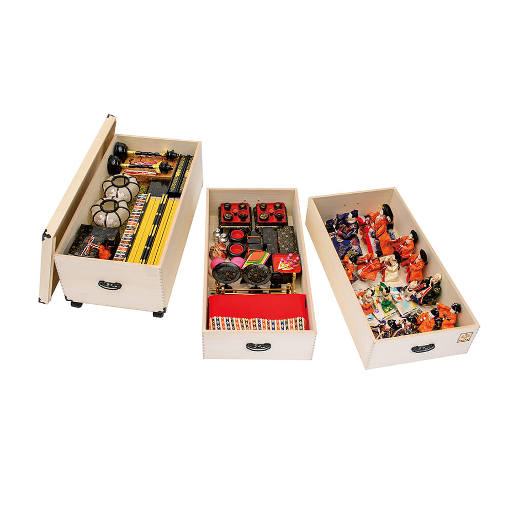 大切な衣類やひな人形をしまえる総桐収納ケース 3段・高さ69.5cm