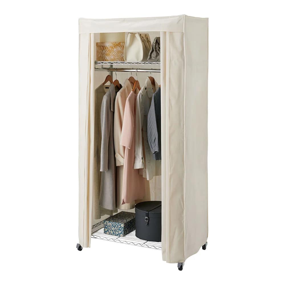 洗えるカバー付き 頑丈ハンガーラック ロータイプ・幅91cm