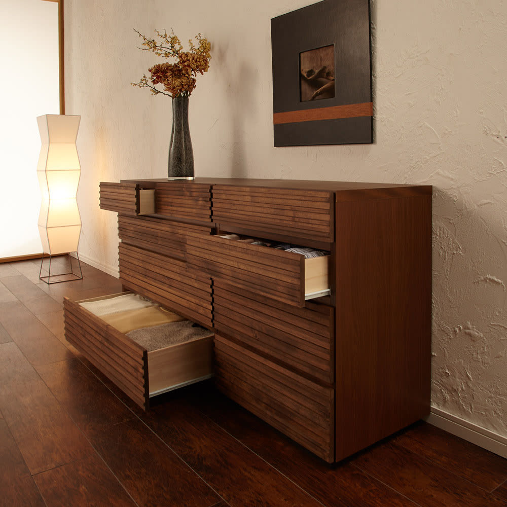 天然木横格子柄のローチェスト 4段・幅60cm奥行44cm