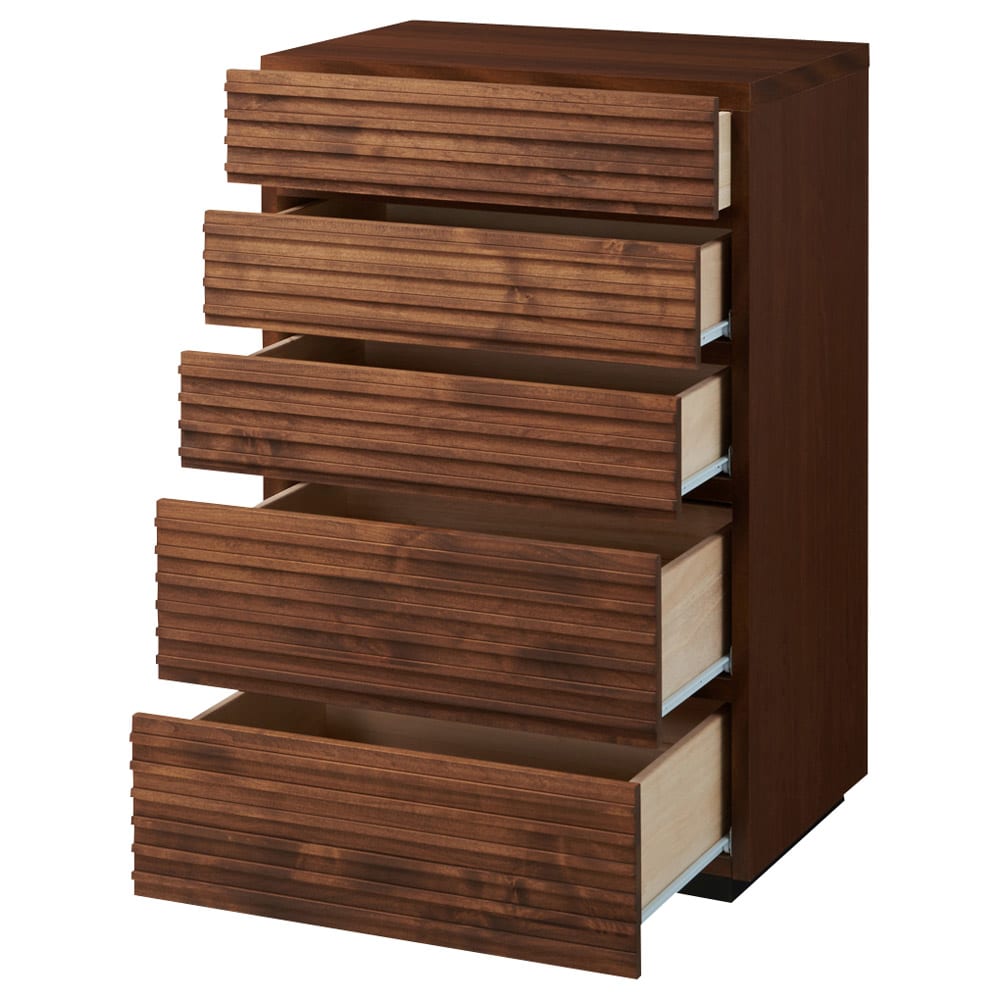 天然木横格子柄のローチェスト 5段・幅60cm奥行44cm