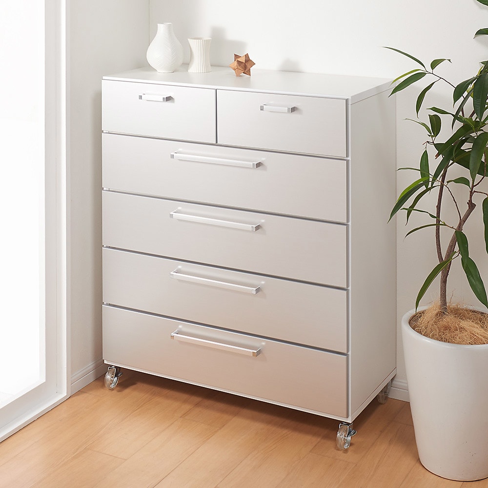 キャスター付きモダンクローゼットチェスト 5段・幅90cm