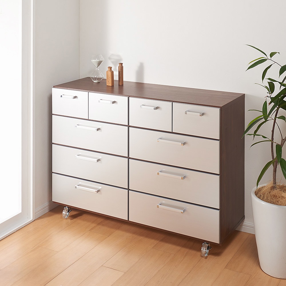 キャスター付きモダンクローゼットチェスト 4段・幅120cm