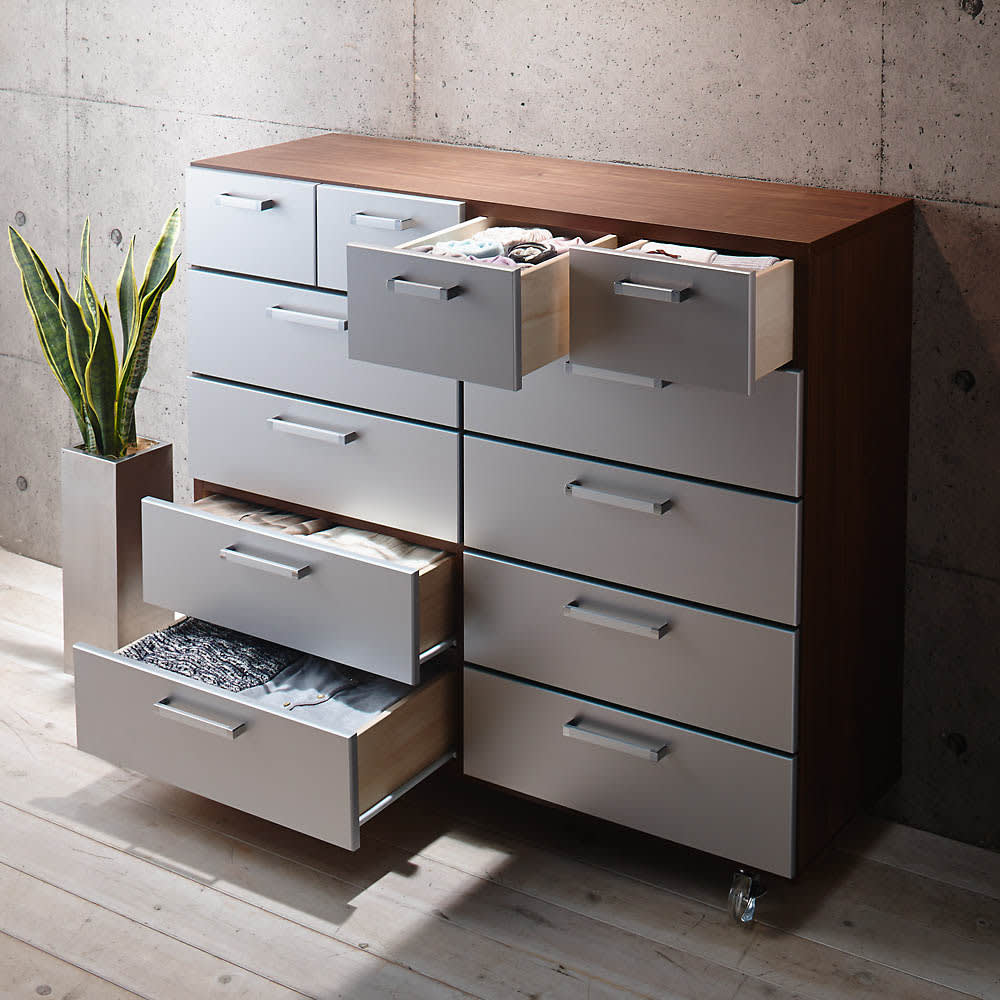 キャスター付きモダンクローゼットチェスト 5段・幅120cm