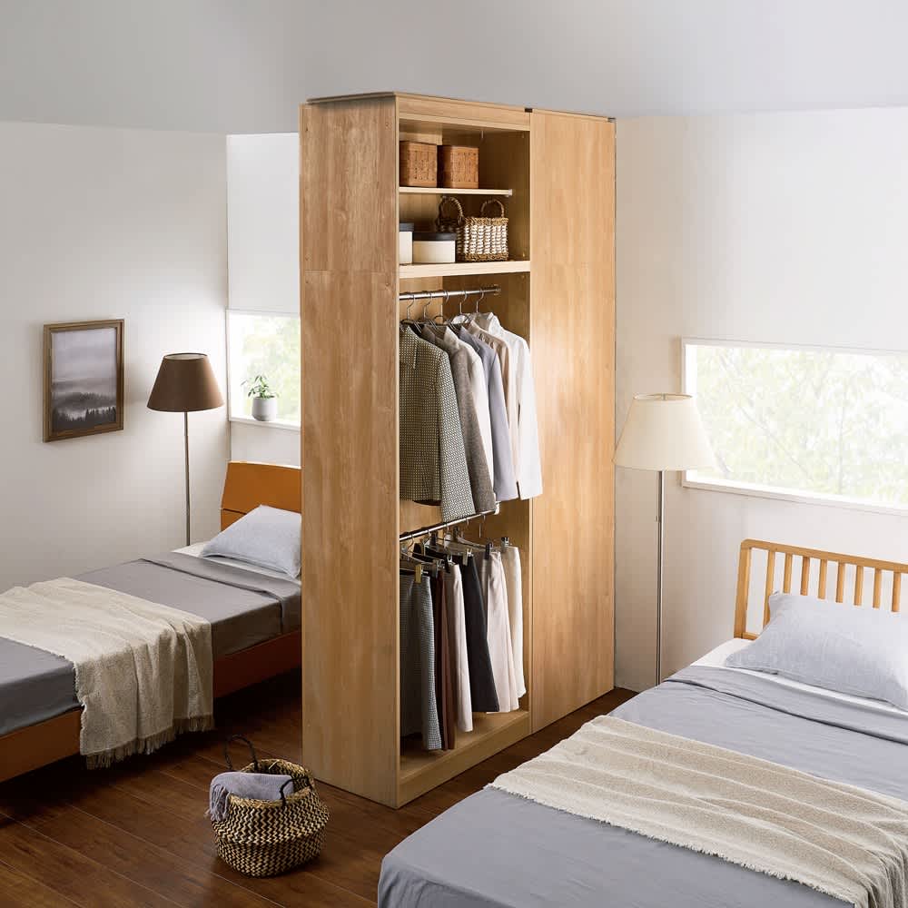 奥行スリムで省スペース オープン間仕切りワードローブ 棚＋引き出し4杯 幅60奥行44cm [3]