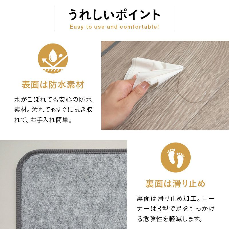 ホットキッチンマット 90×45cm 日本製 防水 抗菌 防カビ 滑り止め付き 温度制御 薄型 軽量 省エネ 安全 暖房器具 キッチンマット 幅90cm