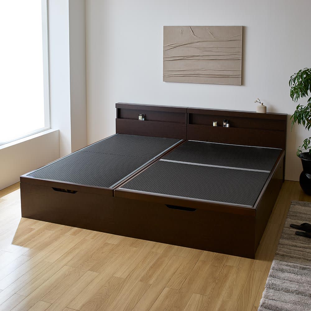 Celato/チェラト 照明付きヘッドボード 美草跳ね上げ床下収納ベッド セミダブルサイズ（高さが選べます）