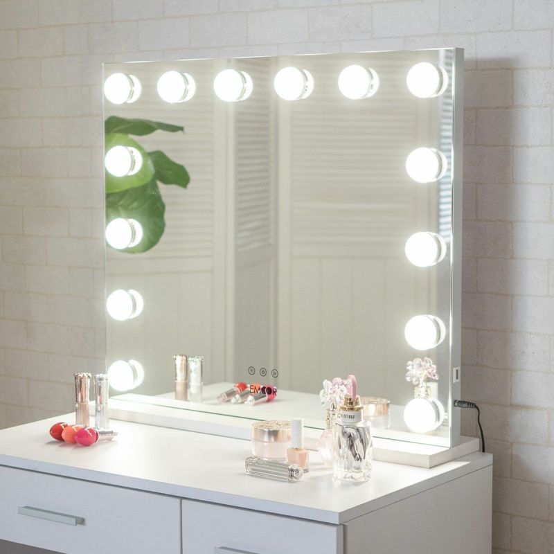 LEDライト付き ハリウッドミラー 女優ミラー 鏡 壁掛け スタンド 2way 大型 タッチパネル USBポート付き [5]