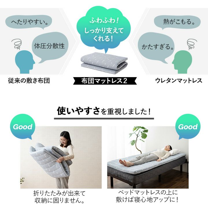 【EMOOR LUXE】 布団マットレス2 布団3点セット シングルサイズ （布団マットレス・掛け布団・枕） [3]